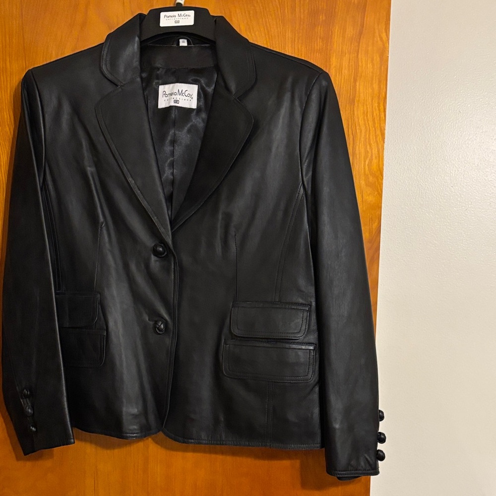 Pamela McCoy Black Leather Blazer